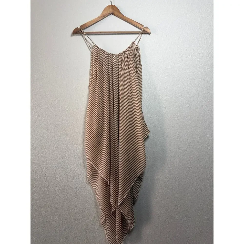 Emme Jordan Beach Striped Asymmetrical Handkerchief Caftan Dress L Oversized